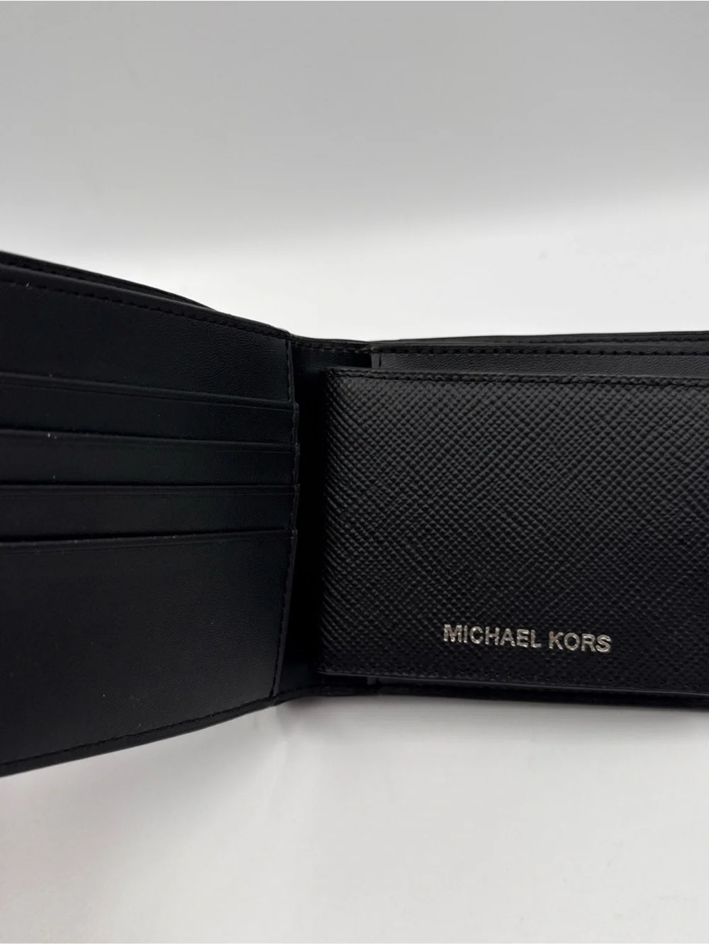 Michael Kors Black Saffiano Leather Men's Bi-Fold Wallet with Gold Logo
